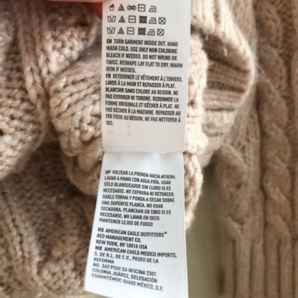 American Eagle Metallic Cable Knit Knitted Long Sleeve Sweater Shirt Top Pink - Picture 7 of 8